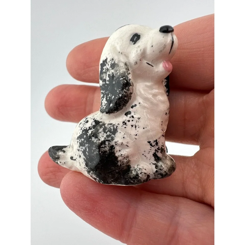 Vintage Mini Cocker Spaniel Dog Figurine Crackle Glaze 1.5